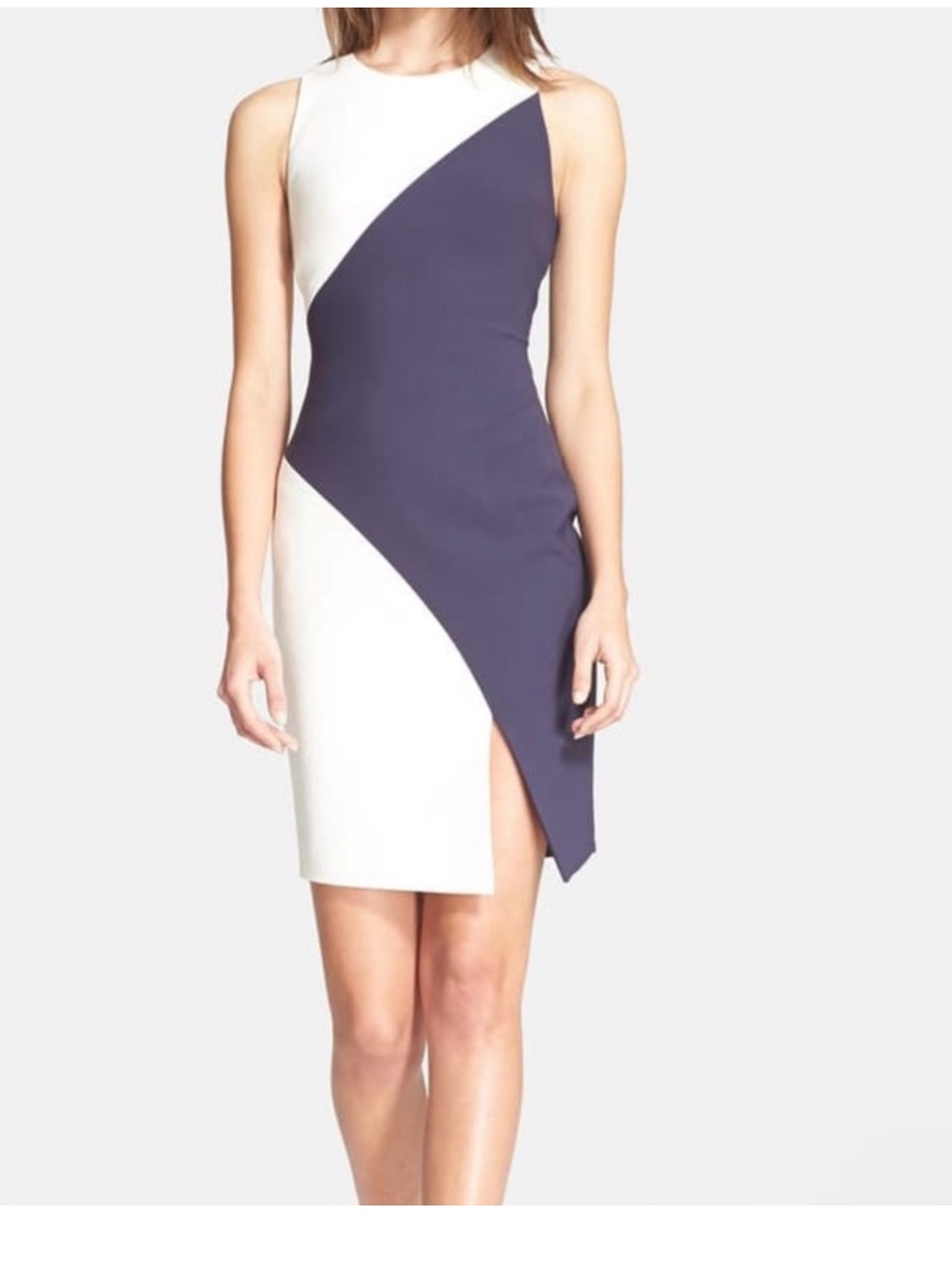 Elizabeth & James Colorblock Dress Blue White 4 Asymmetrical Sheath Contour